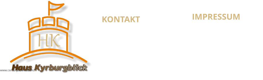 KONTAKT Haus Kyrburgblick  Obersteiner Str. 65 55606, Kirn Tel: +49 (0) 6752 131519 Mobil: +49 (0) 171 3008622 E-mail:info@hauskyrburgblick.de Internet: www.hauskyrburgblick.de  IMPRESSUM Haus Kyrburgblick  Inhaberin Brigitte Fuhr Obersteiner Str. 65 55606, Kirn E-mail:info@hauskyrburgblick.de Deutschland Haus Kyrburgblick www.centuryscrime.band HK