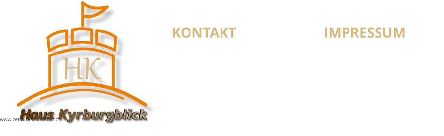 KONTAKT Haus Kyrburgblick  Obersteiner Str. 65 55606, Kirn Tel: +49 (0) 6752 131519 Mobil: +49 (0) 171 3008622 E-mail:info@hauskyrburgblick.de Internet: www.hauskyrburgblick.de  IMPRESSUM Haus Kyrburgblick  Inhaberin Brigitte Fuhr Obersteiner Str. 65 55606, Kirn E-mail:info@hauskyrburgblick.de Deutschland Haus Kyrburgblick www.centuryscrime.band HK